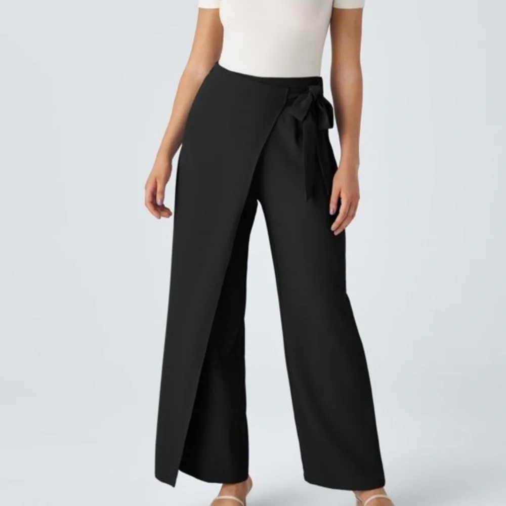 NWT HALARA High Waisted Tie Side Invisible Zipper Wide Leg Work Pants S Petite - Picture 6 of 10